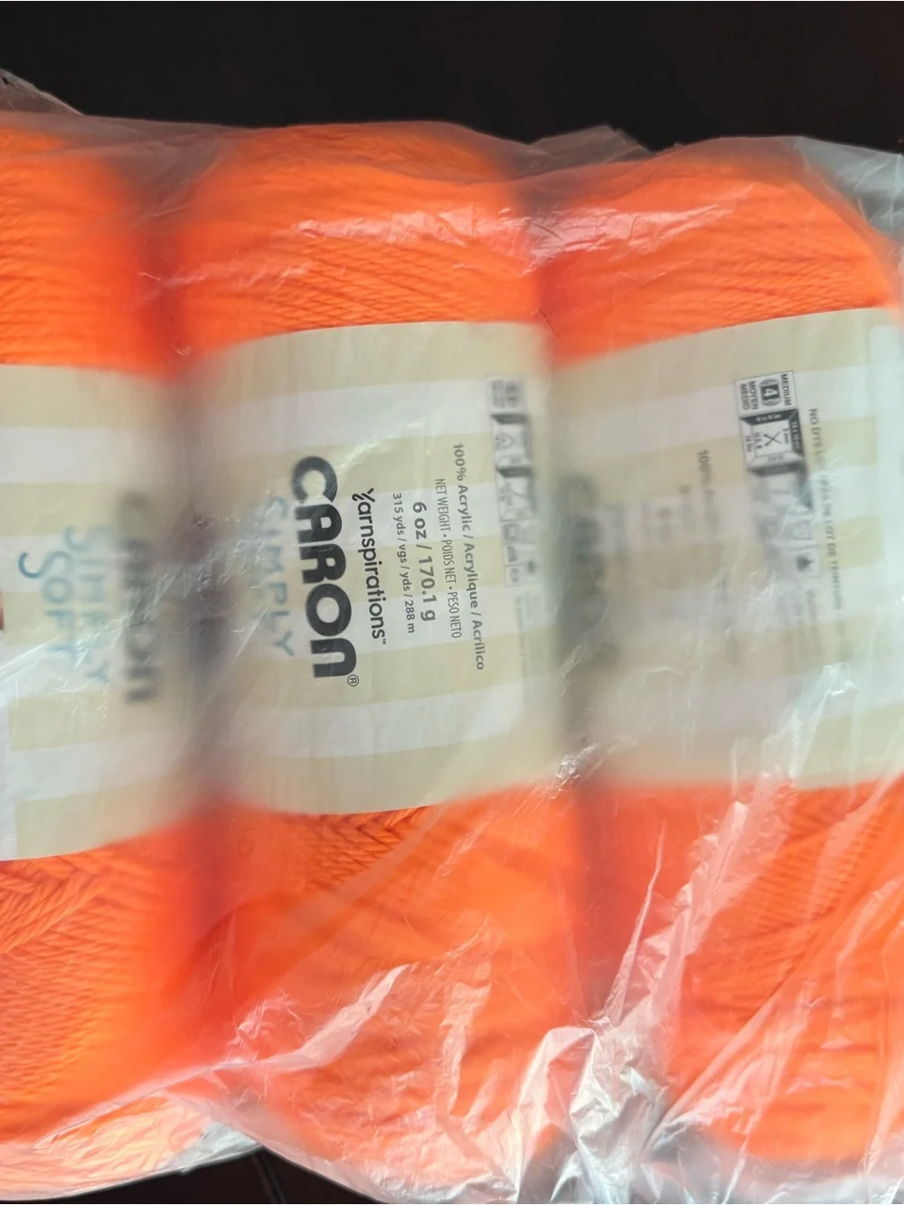Caron Acrylic Yarn - Orange & Cream - Neon Orange